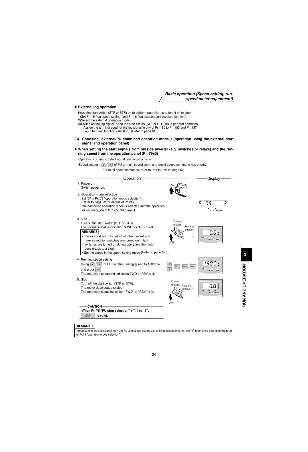 Mitsubishi Electronics FR-V500 instruction manual External jog operation 