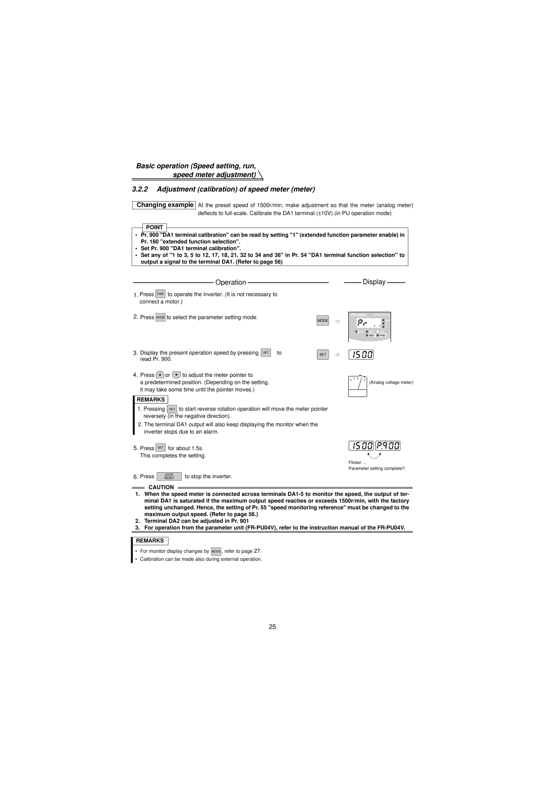 Mitsubishi Electronics FR-V500 instruction manual Changing example, Display the present operation speed by pressing SET to 