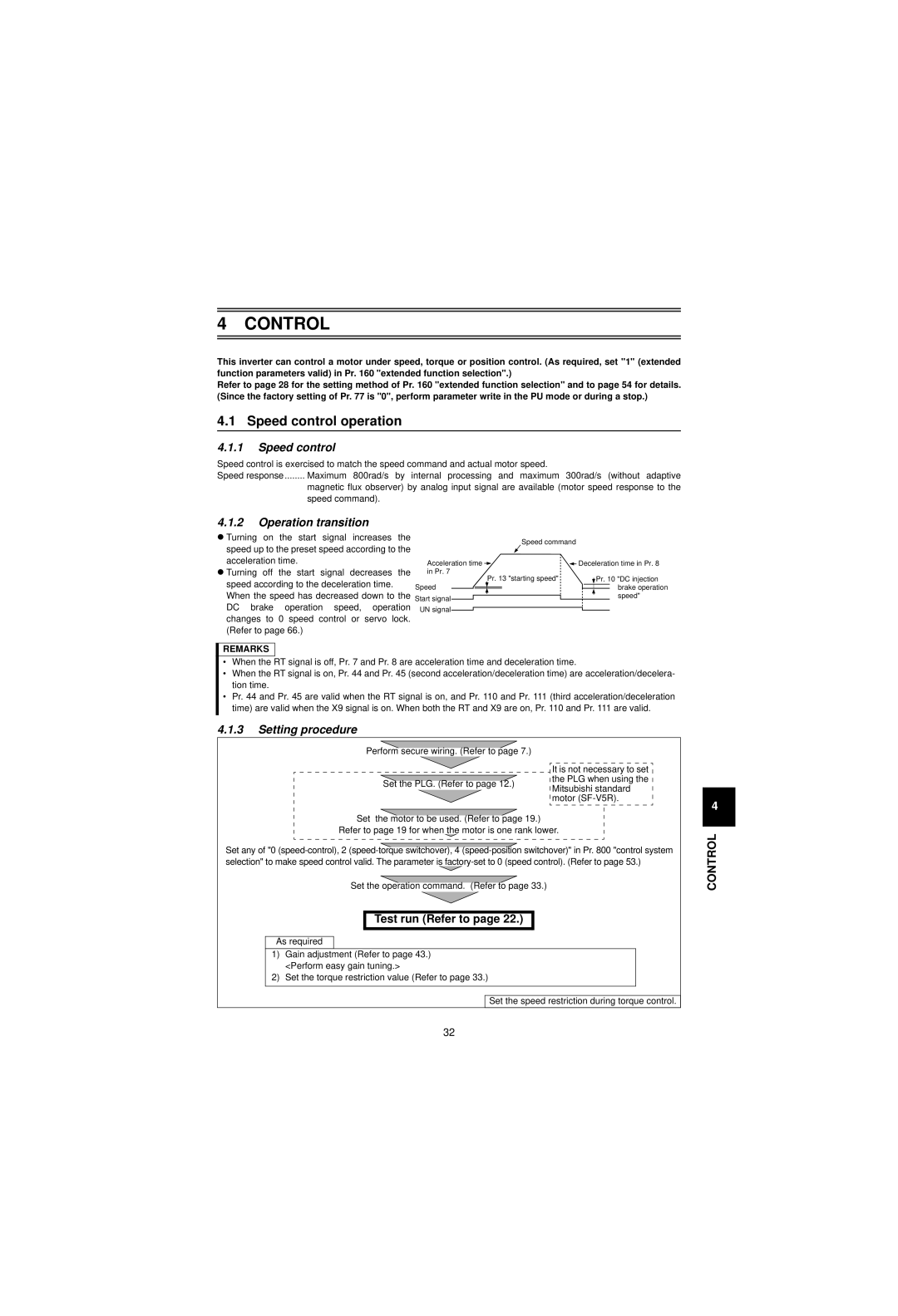 Mitsubishi Electronics FR-V500 instruction manual Speed control operation, Operation transition, Setting procedure 