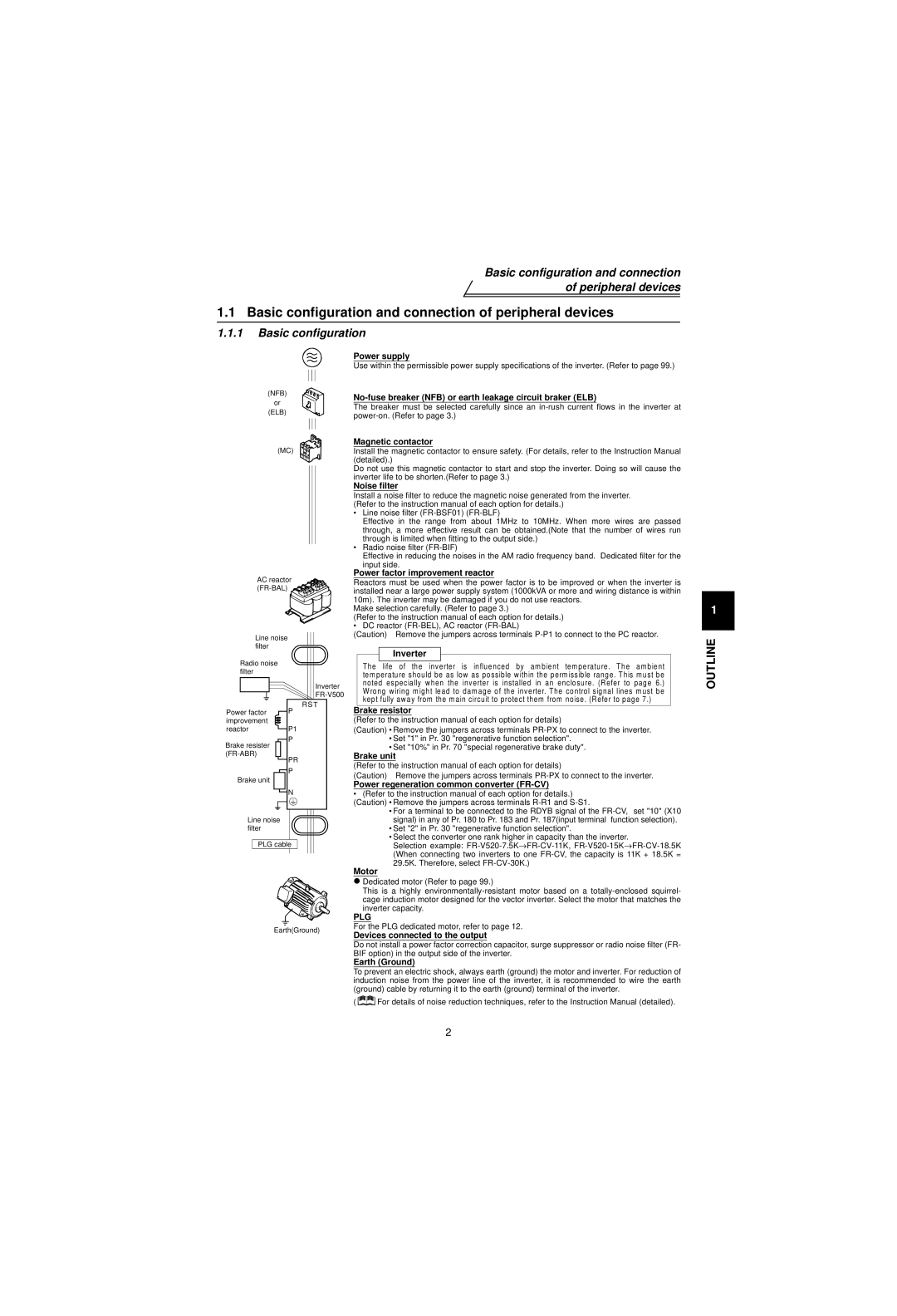 Mitsubishi Electronics FR-V500 instruction manual Basic configuration and connection of peripheral devices 