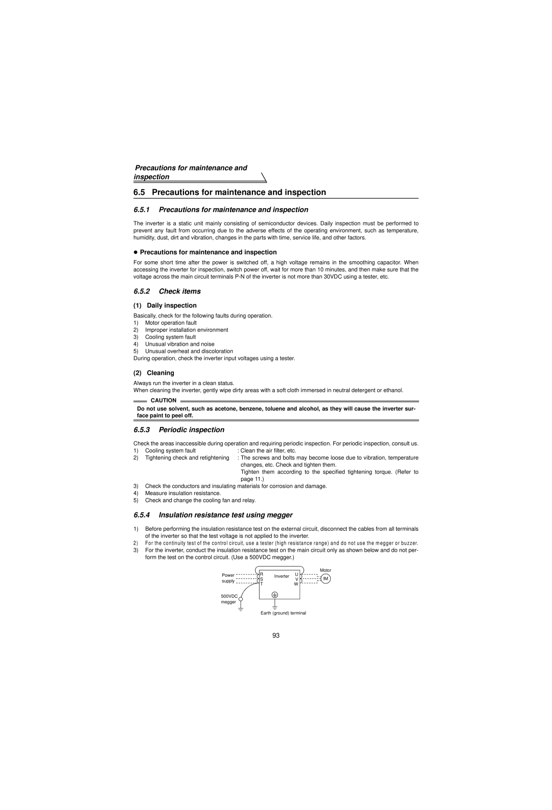 Mitsubishi Electronics FR-V500 Precautions for maintenance and inspection, Check items, Periodic inspection 