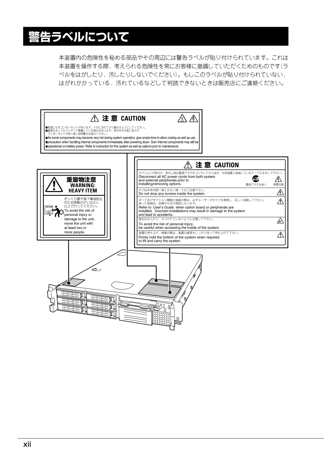 Mitsubishi Electronics FT8600  220Ra manual 警告ラベルについて, Xii 