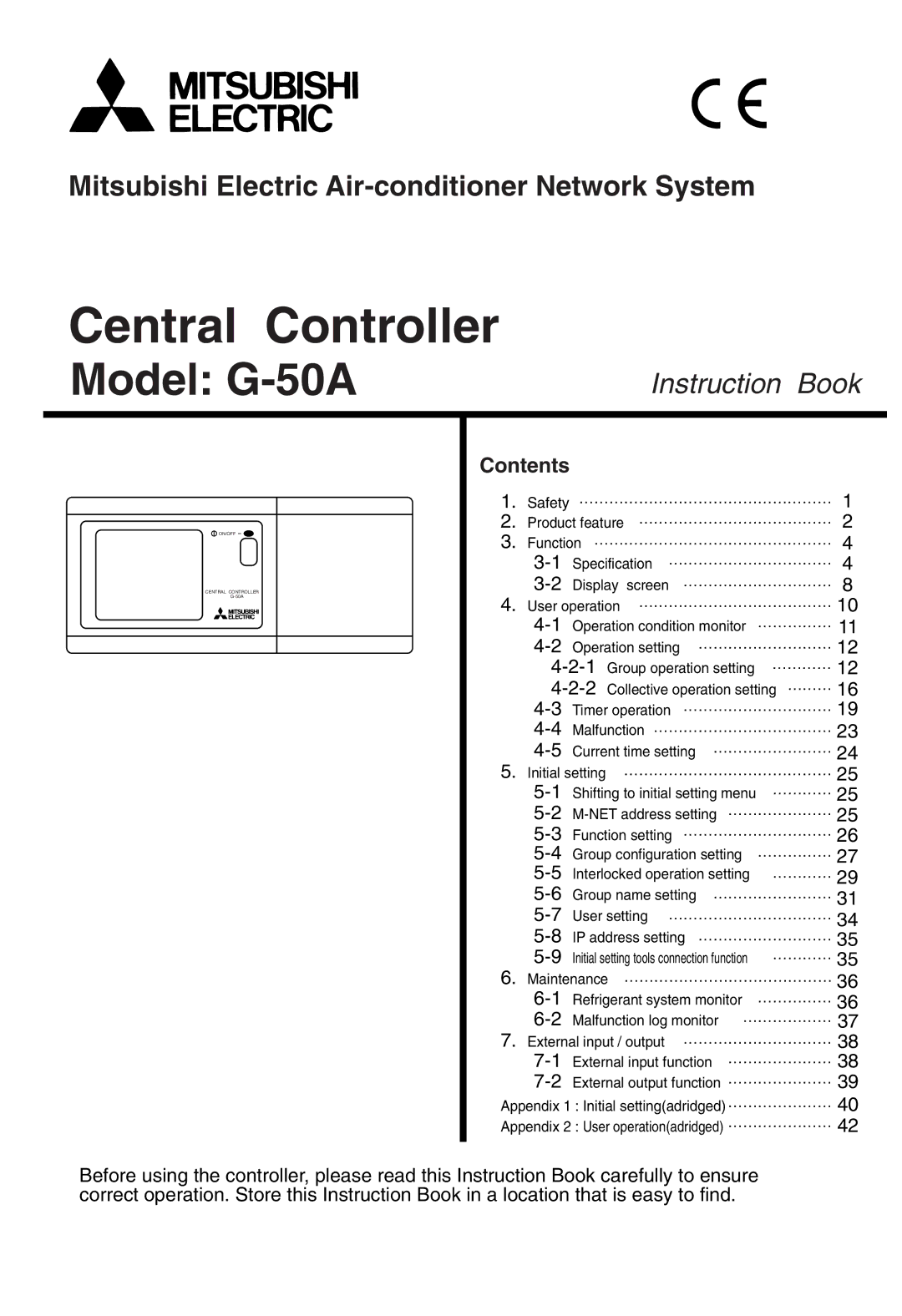 Mitsubishi Electronics G-50A appendix Central Controller, Mitsubishi Electric Air-conditioner Network System 