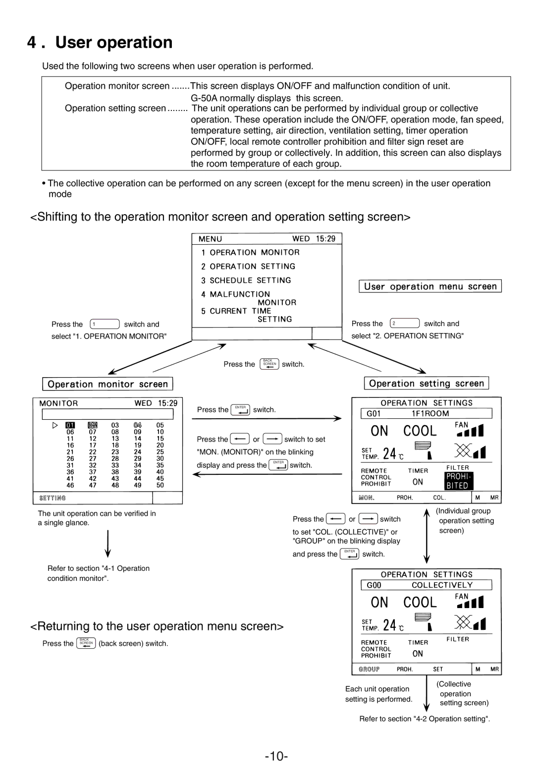 Mitsubishi Electronics G-50A appendix User operation, Returning to the user operation menu screen 