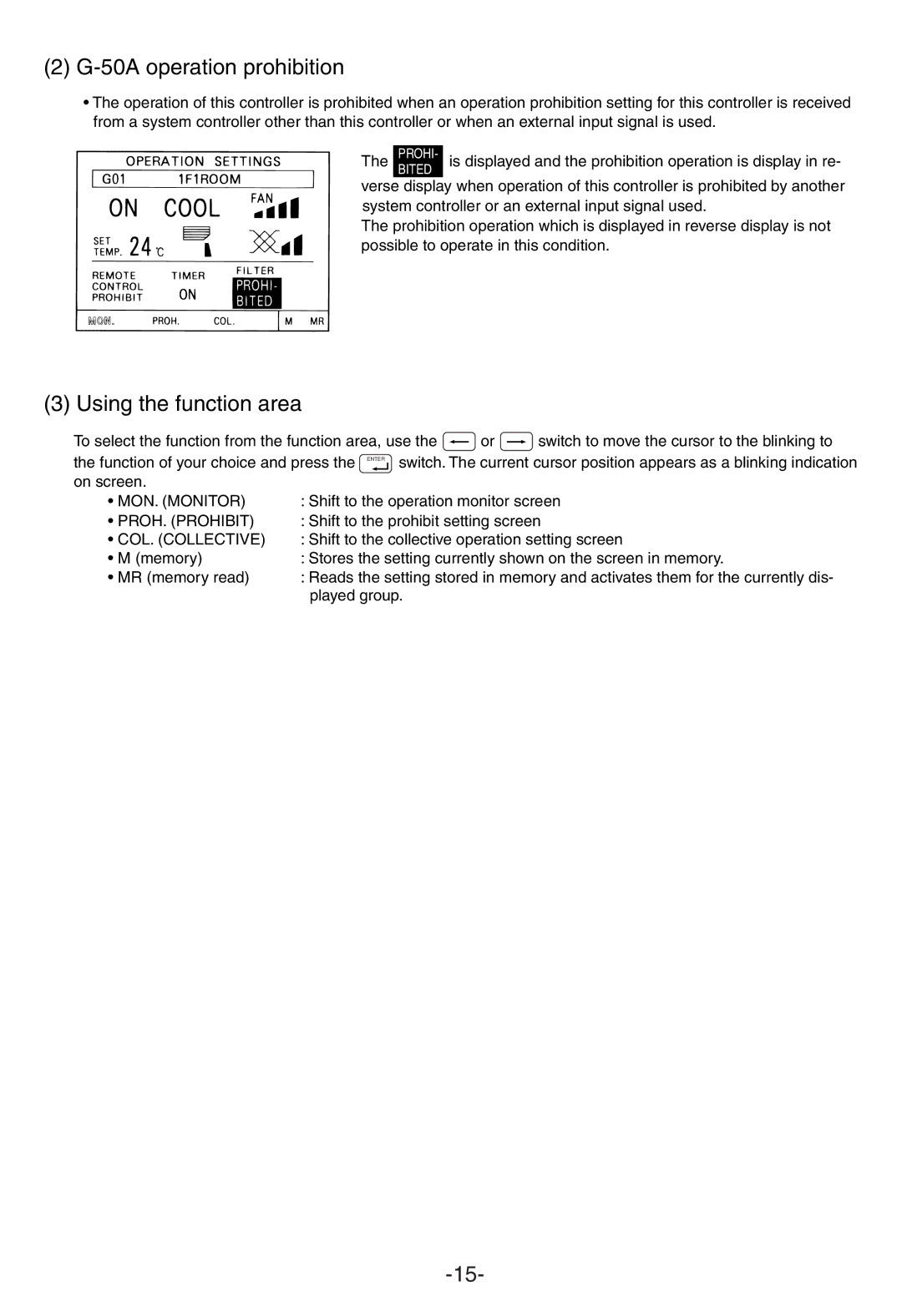 Mitsubishi Electronics G-50A appendix 50A operation prohibition, Using the function area 