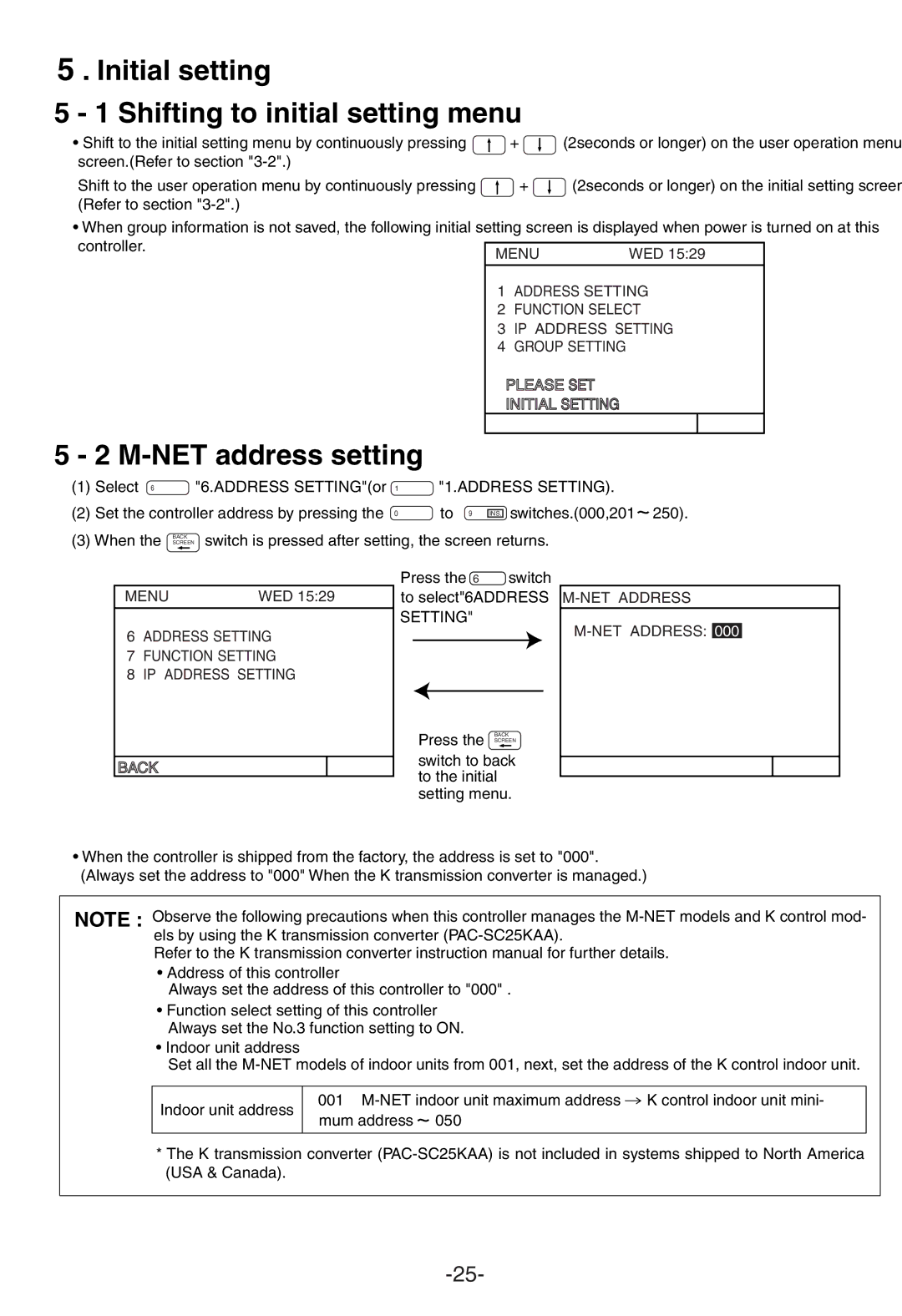 Mitsubishi Electronics G-50A appendix Initial setting Shifting to initial setting menu, NET address setting 