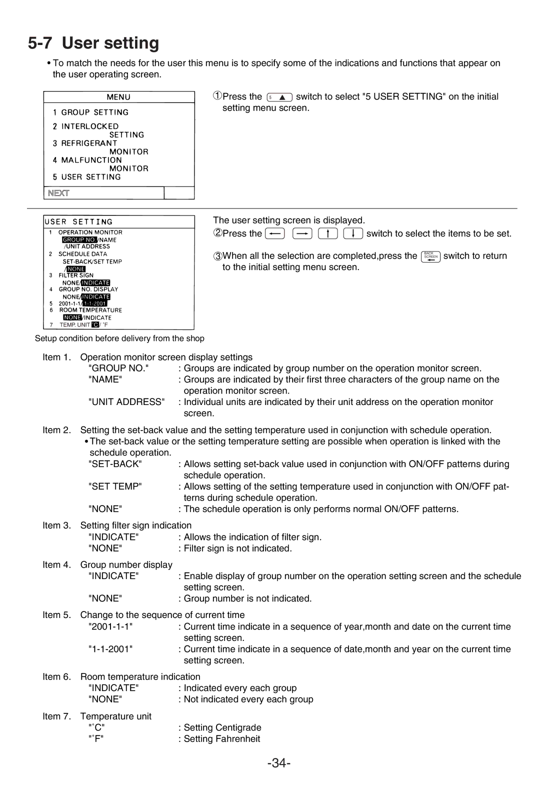 Mitsubishi Electronics G-50A appendix User setting 