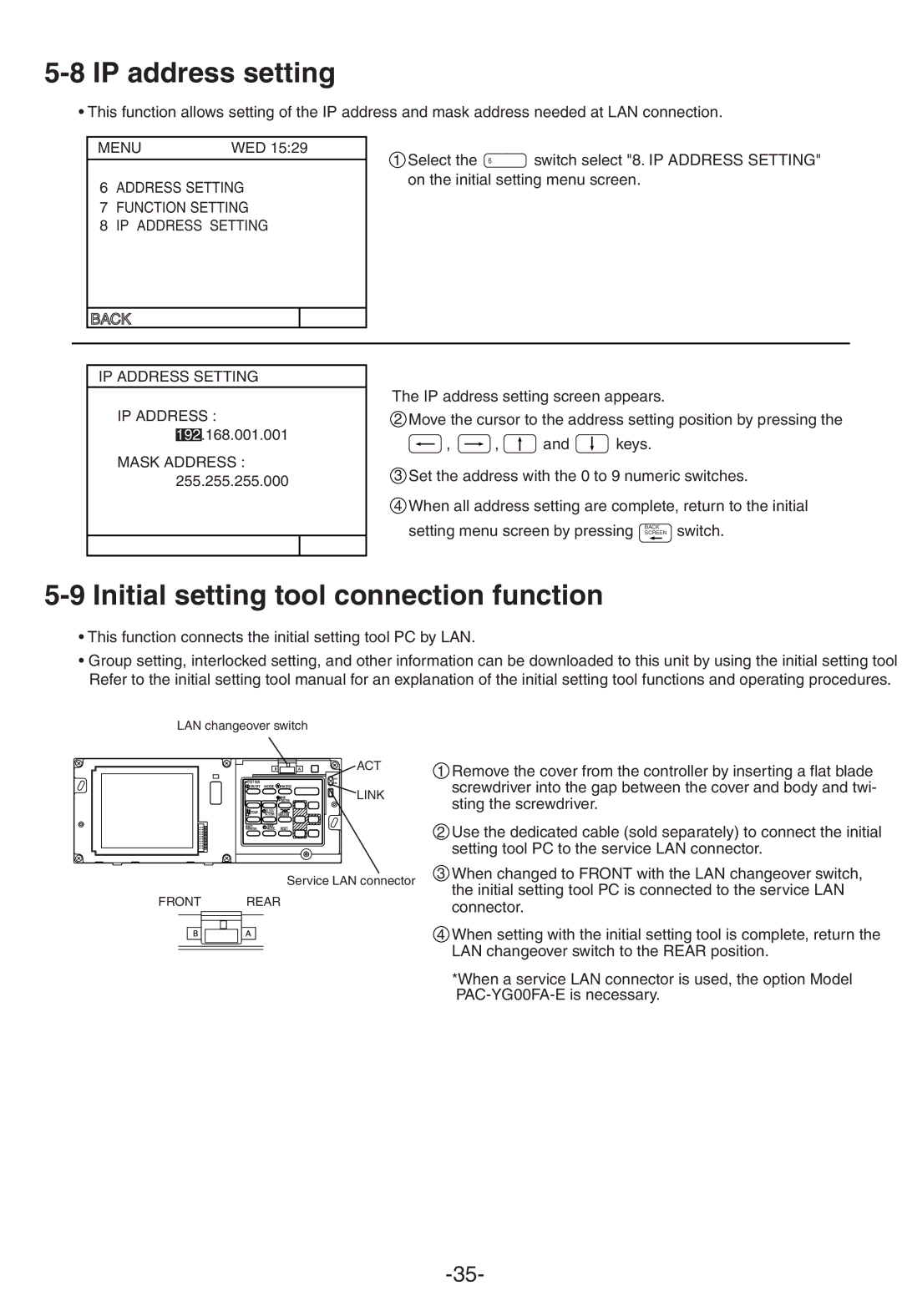 Mitsubishi Electronics G-50A appendix IP address setting, Initial setting tool connection function 