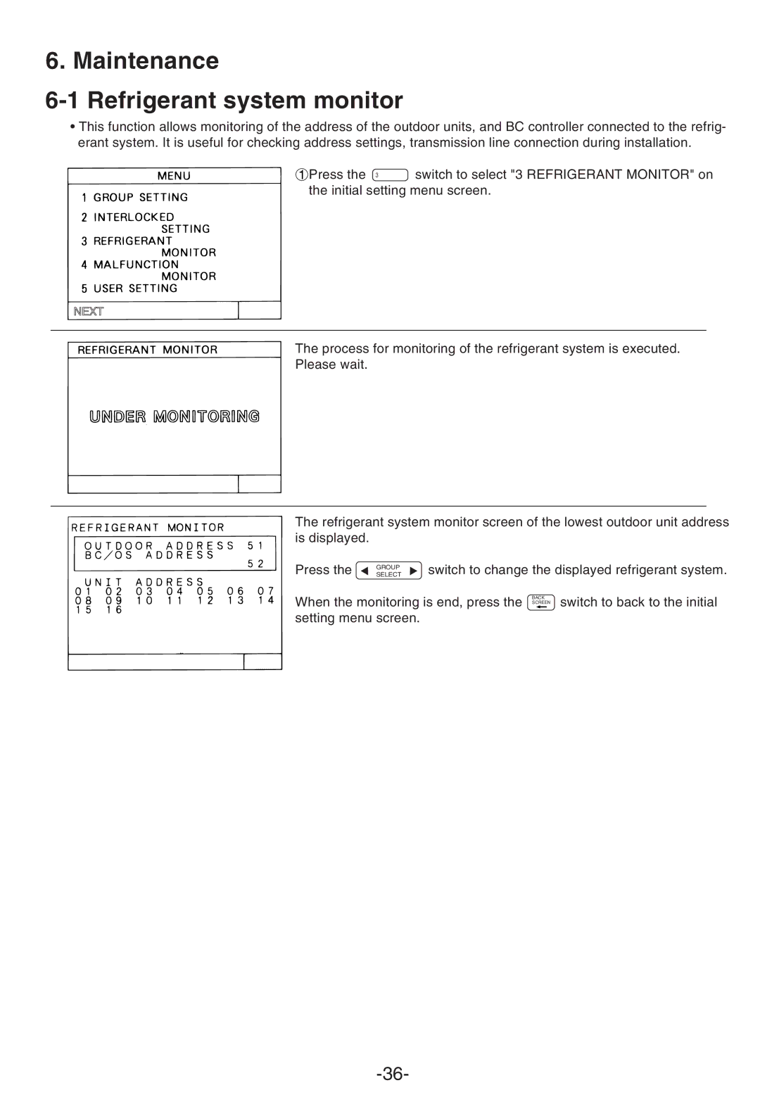 Mitsubishi Electronics G-50A appendix Maintenance Refrigerant system monitor 