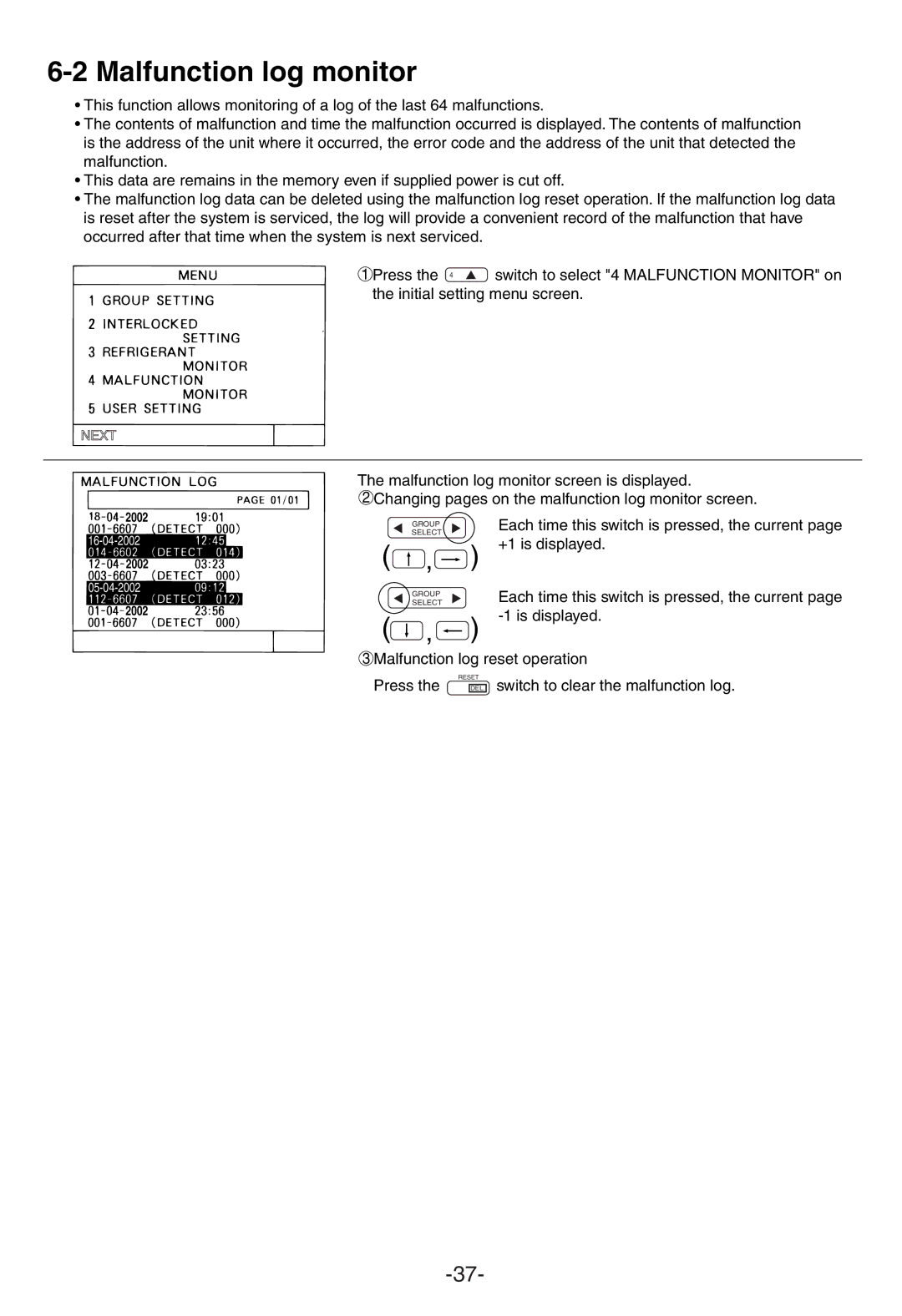 Mitsubishi Electronics G-50A appendix Malfunction log monitor 