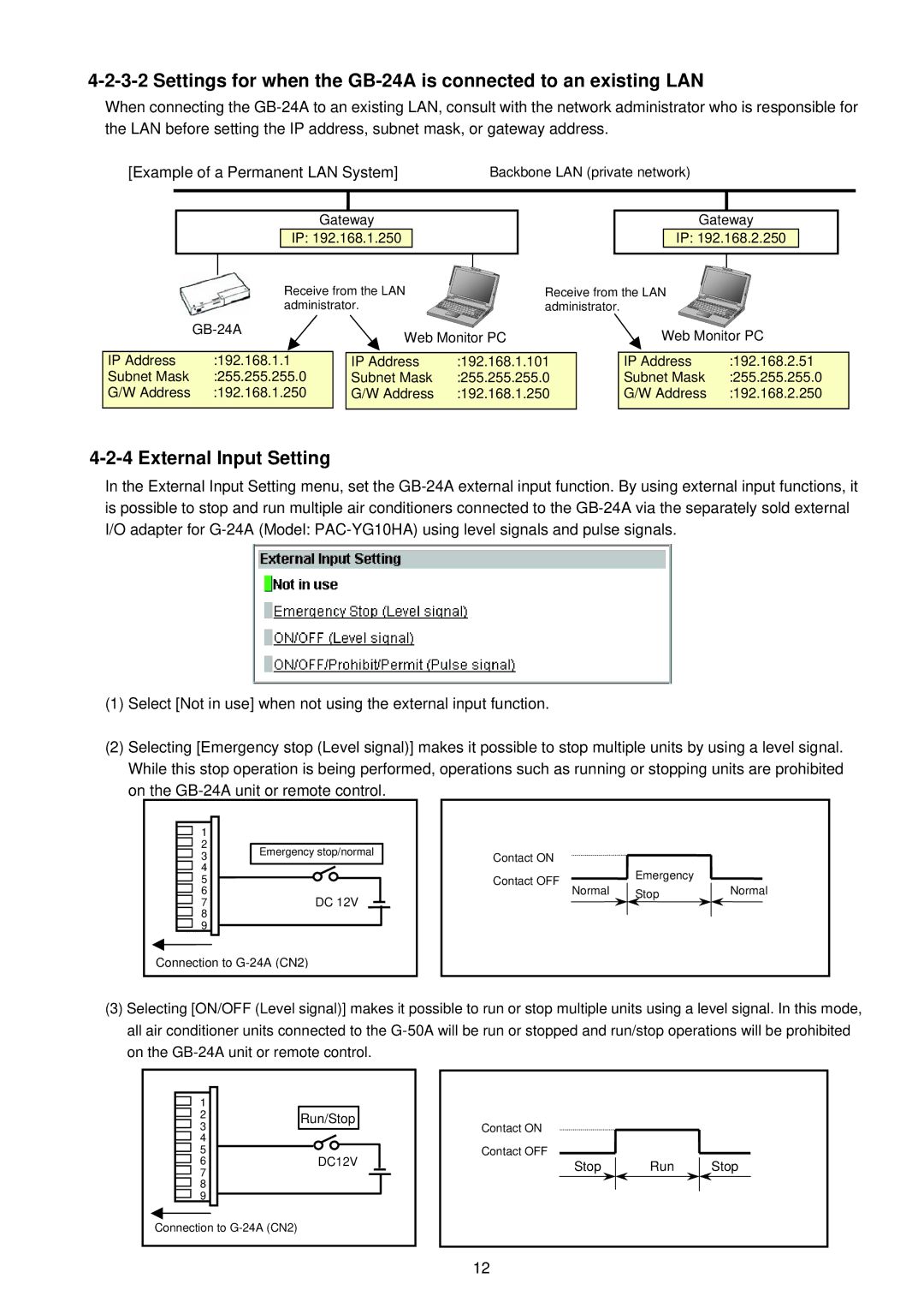 Mitsubishi Electronics Settings for when the GB-24A is connected to an existing LAN, External Input Setting 