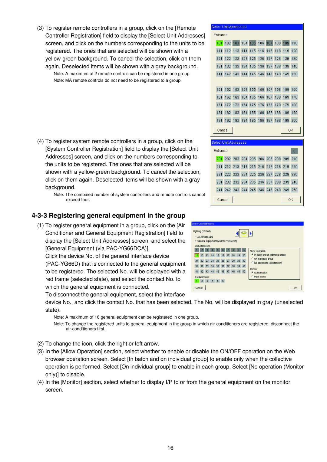 Mitsubishi Electronics GB-24A operation manual Registering general equipment in the group 