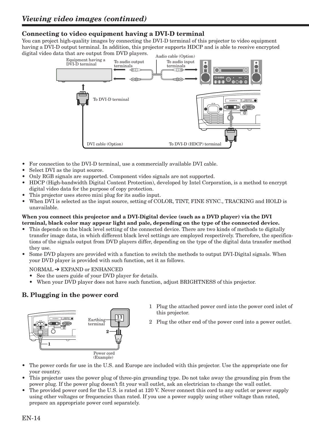 Mitsubishi Electronics HC1100 user manual Viewing video images, Connecting to video equipment having a DVI-D terminal 