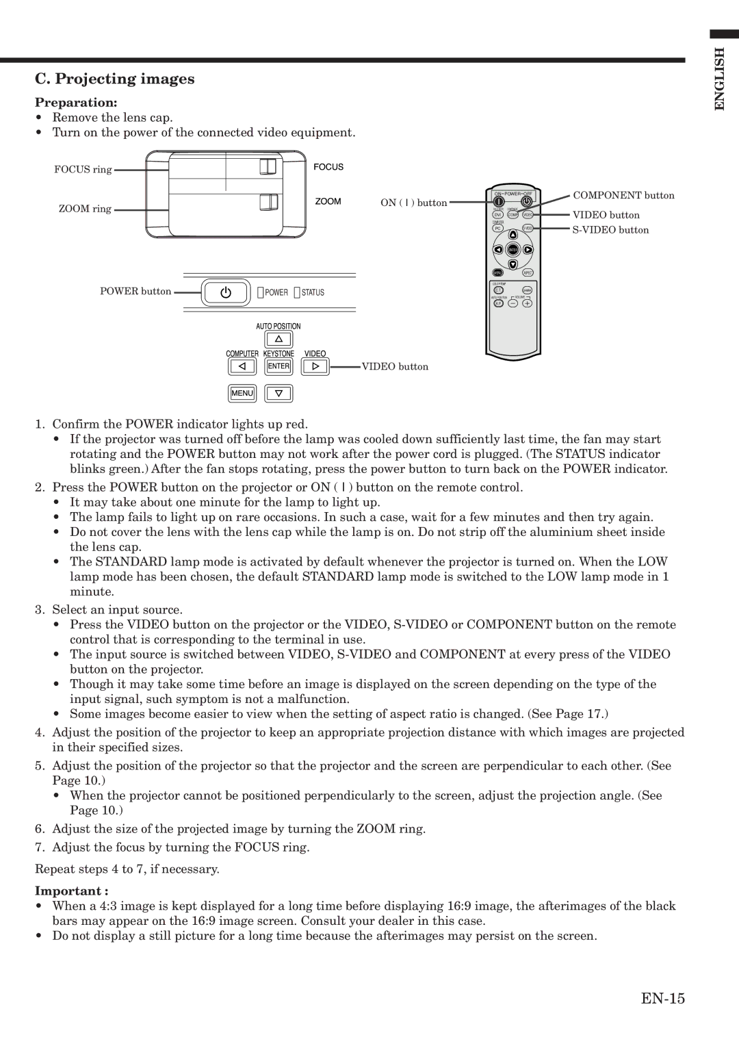 Mitsubishi Electronics HC1100 user manual Projecting images, Preparation 