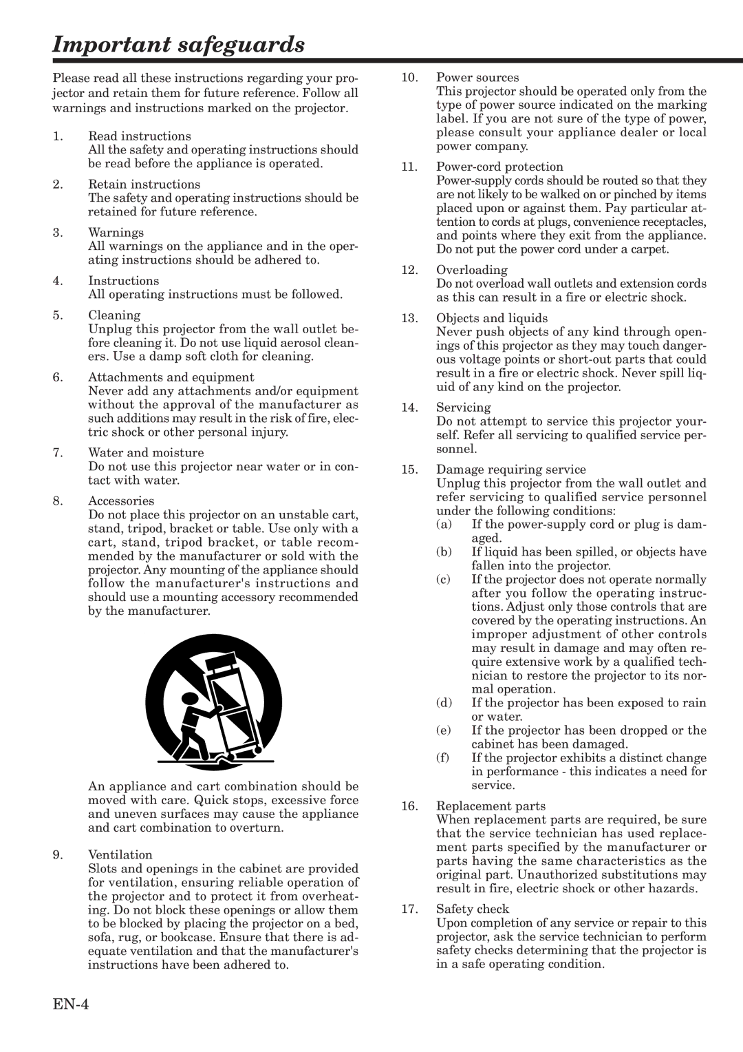 Mitsubishi Electronics HC1100 user manual Important safeguards 