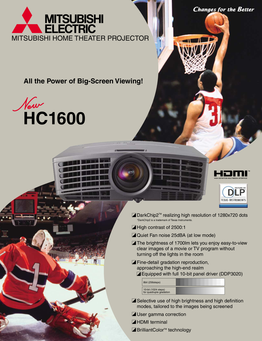 Mitsubishi Electronics HC1600 manual Mitsubishi Home Theater Projector, All the Power of Big-Screen Viewing 