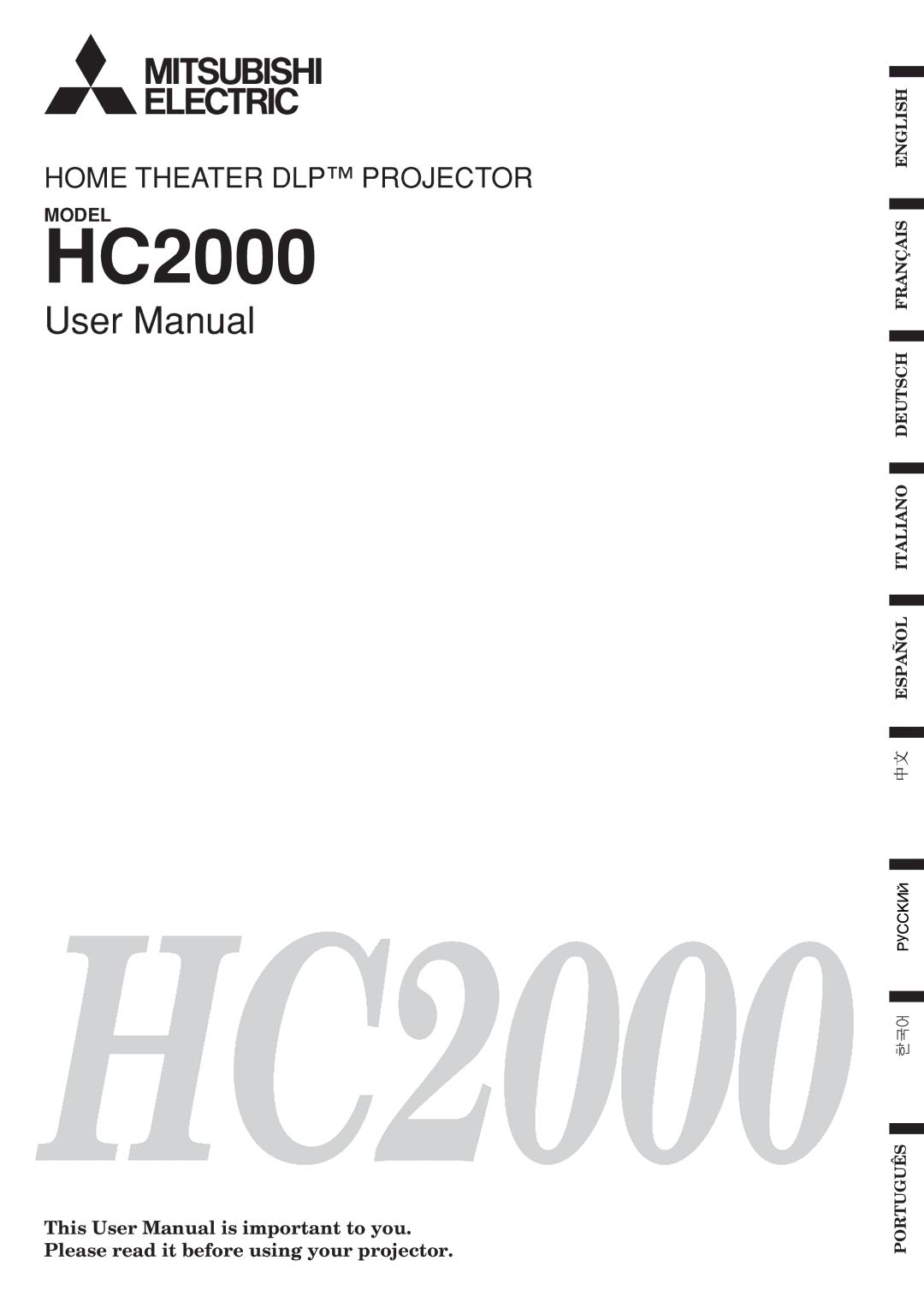 Mitsubishi Electronics HC2000 user manual Please read it before using your projector 