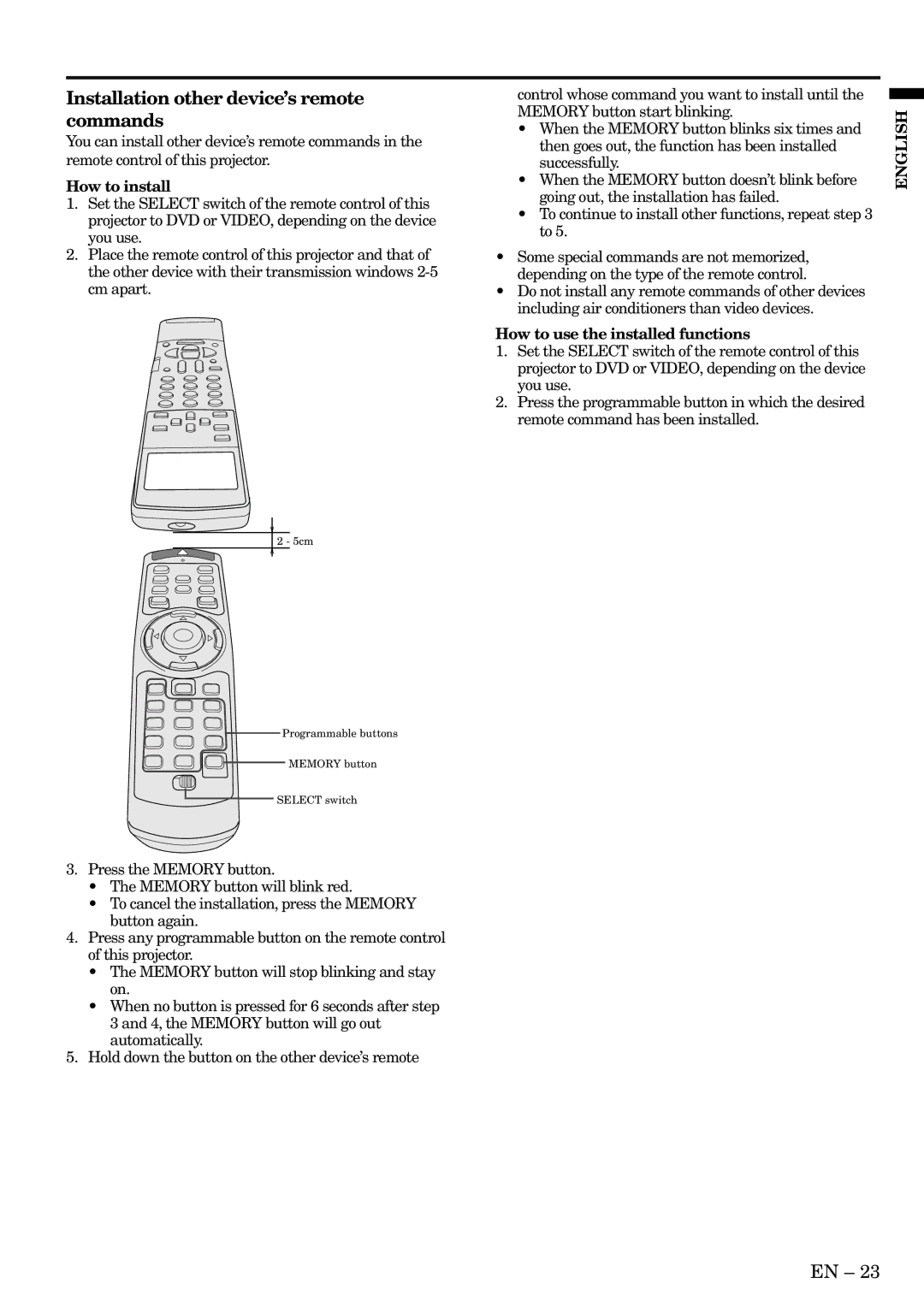 Mitsubishi Electronics HC3 Installation other device’s remote commands, How to install, How to use the installed functions 