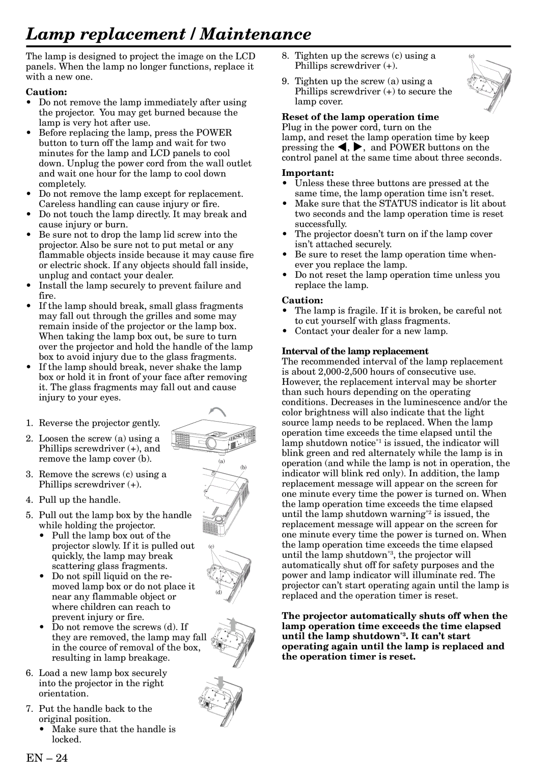 Mitsubishi Electronics HC3 user manual Lamp replacement / Maintenance, Interval of the lamp replacement 