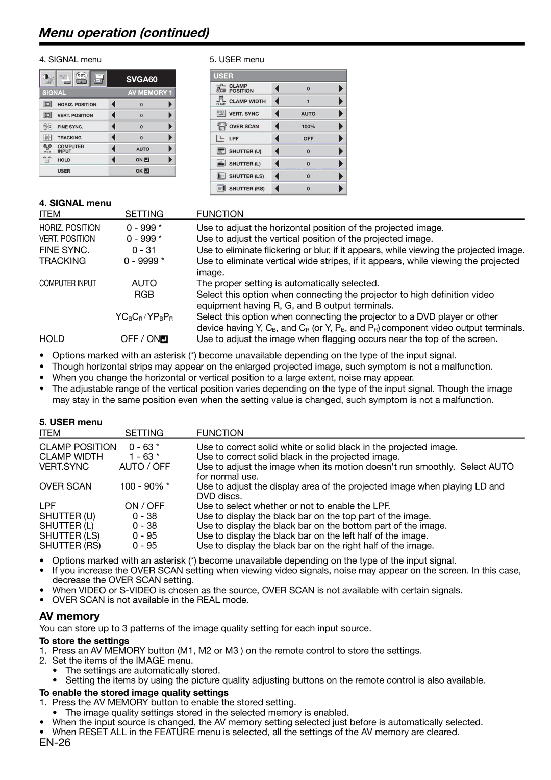 Mitsubishi Electronics HC3000 user manual AV memory, EN-26 