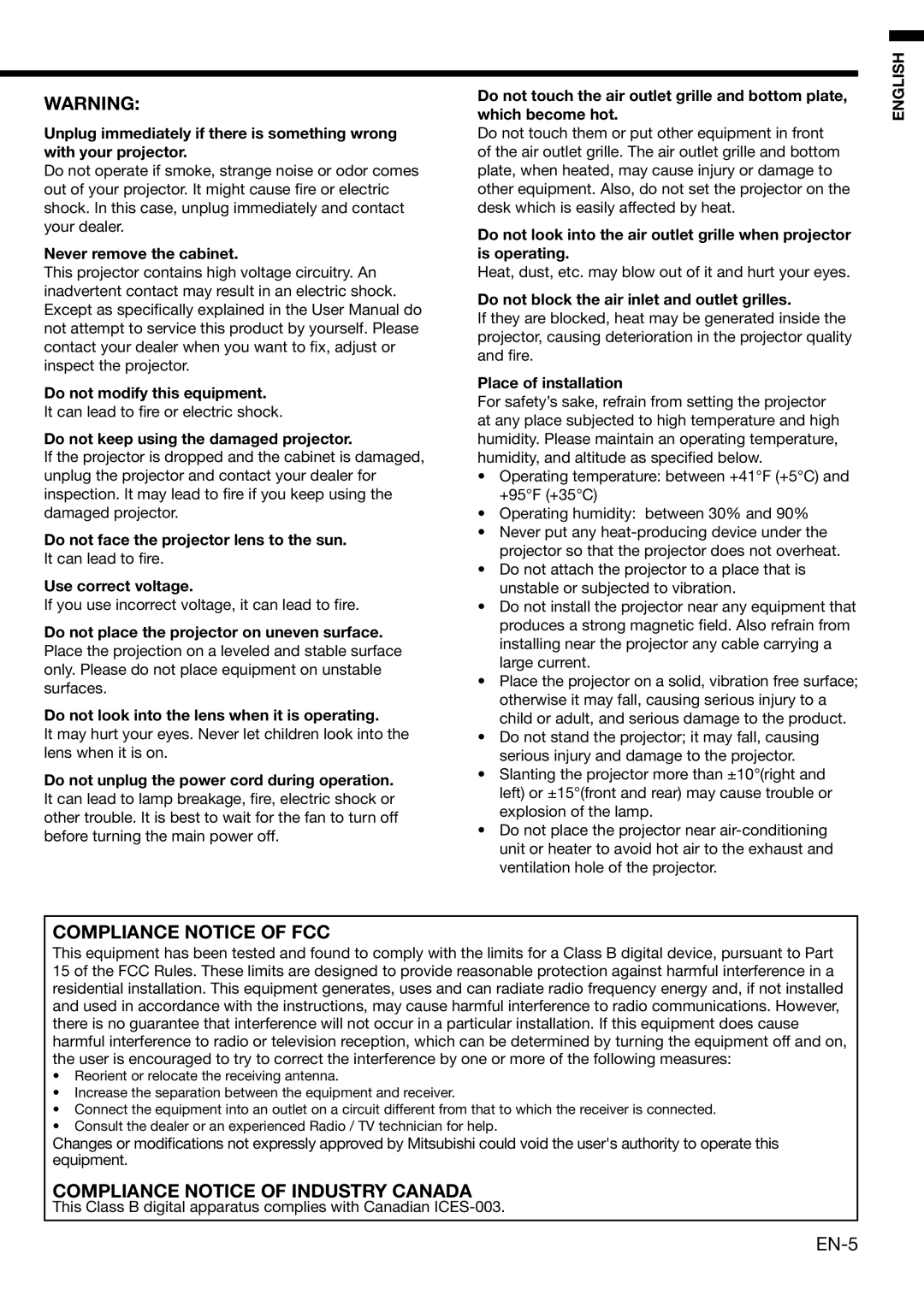 Mitsubishi Electronics HC3000 user manual EN-5 