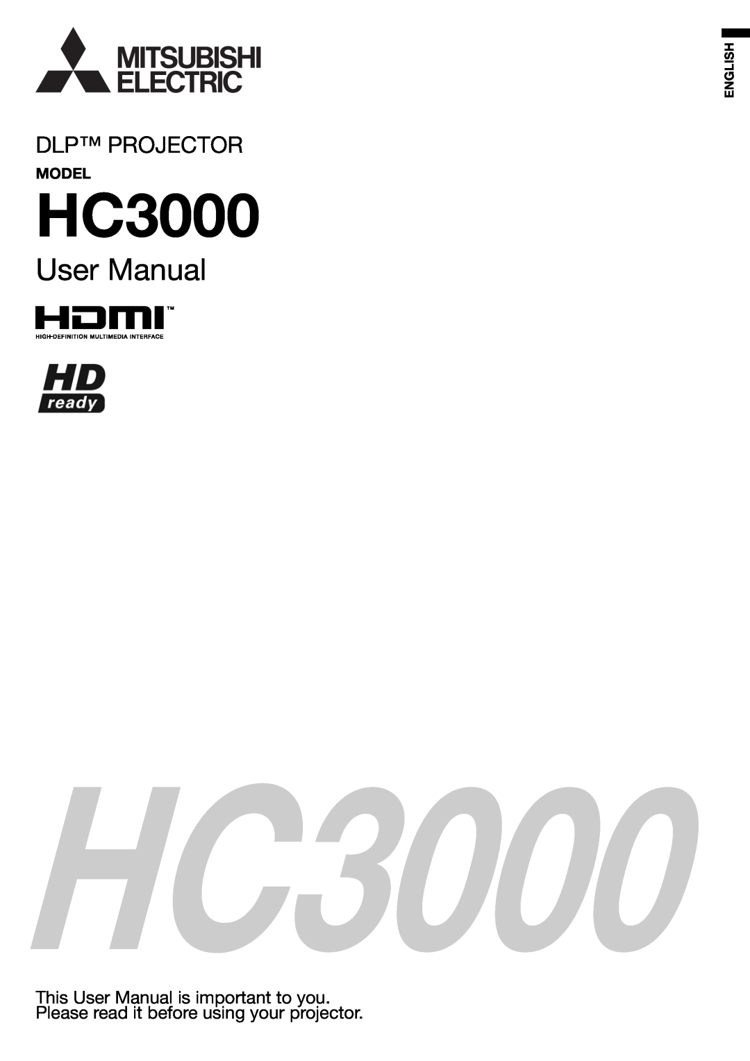 Mitsubishi Electronics HC3000 user manual Model, User Manual, Dlp Projector, English 