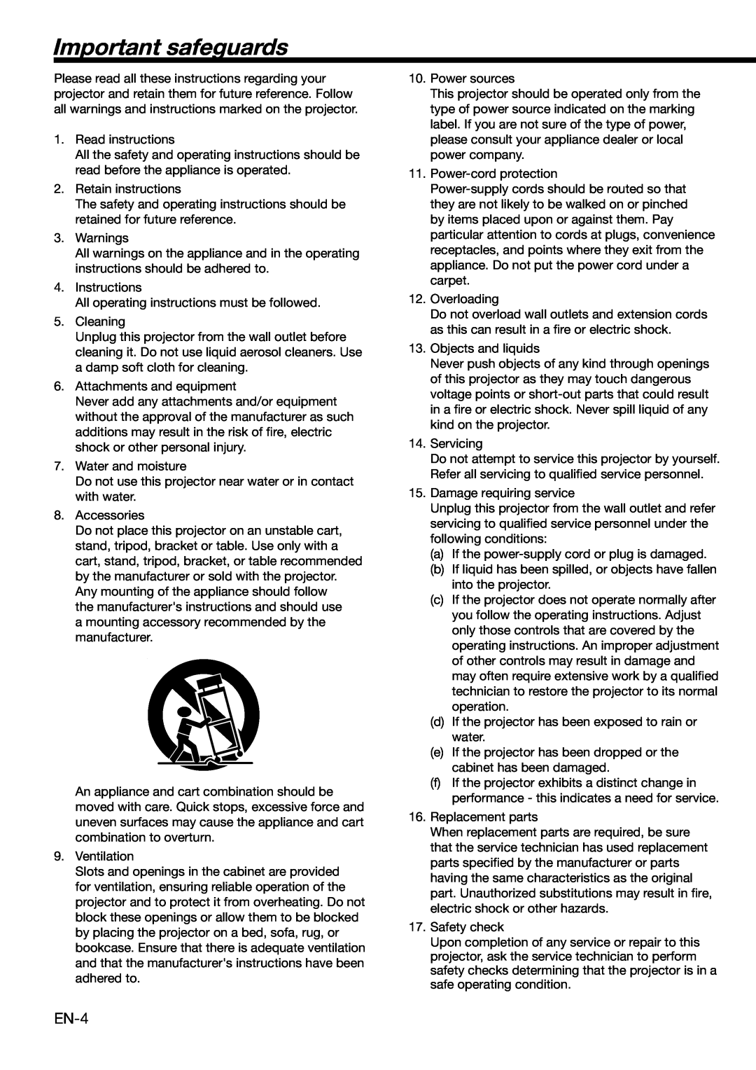 Mitsubishi Electronics HC3000 user manual Important safeguards, EN-4 