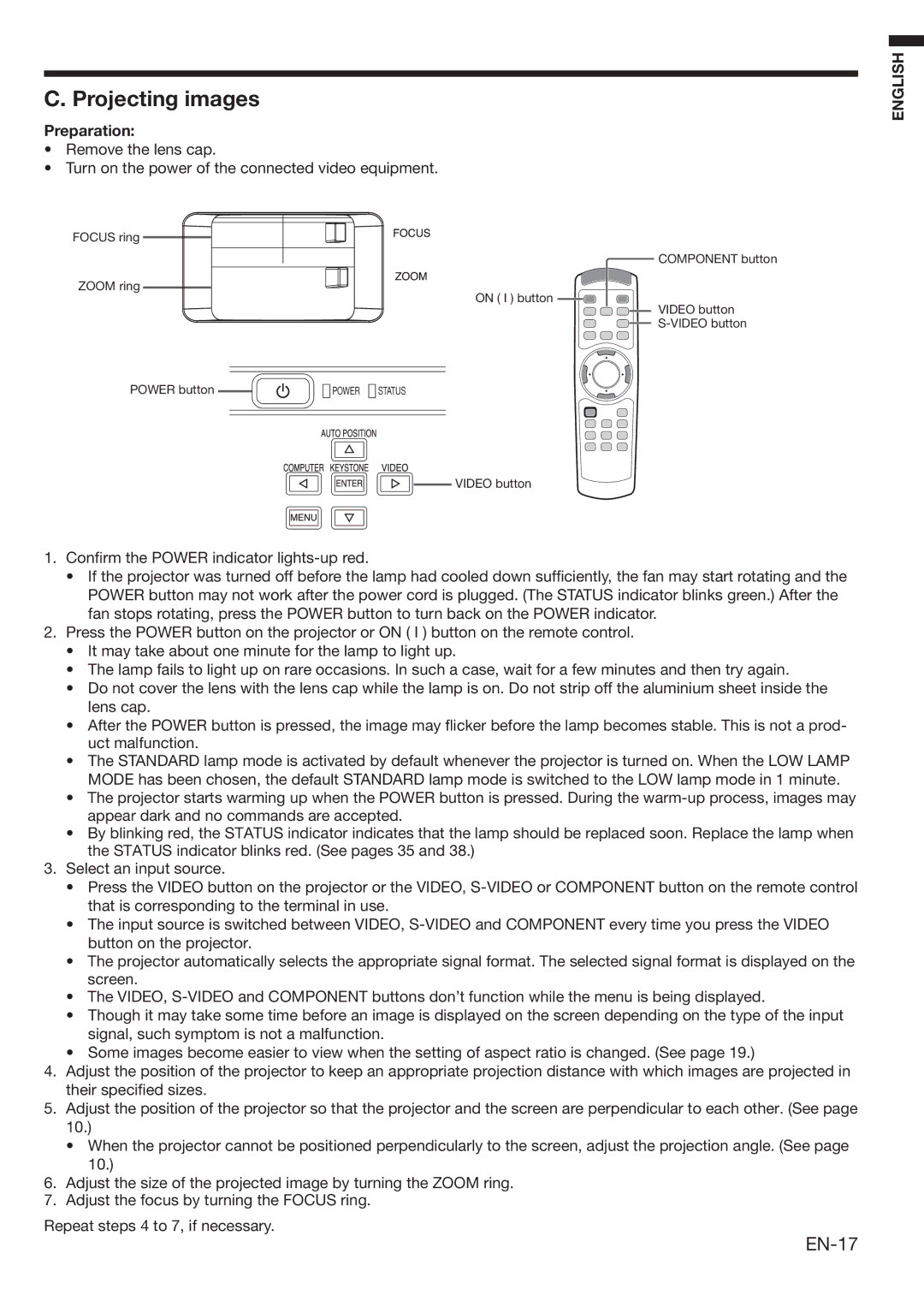 Mitsubishi Electronics HC3100 user manual Projecting images, EN-17 