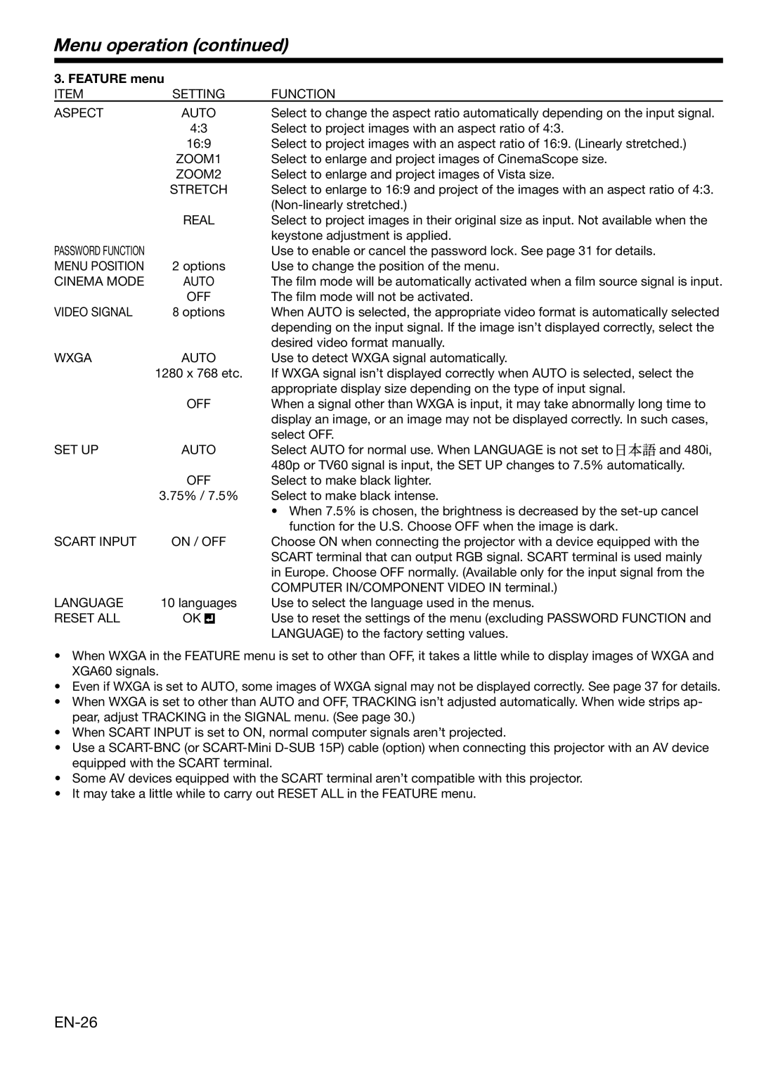 Mitsubishi Electronics HC3100 user manual EN-26, Feature menu 