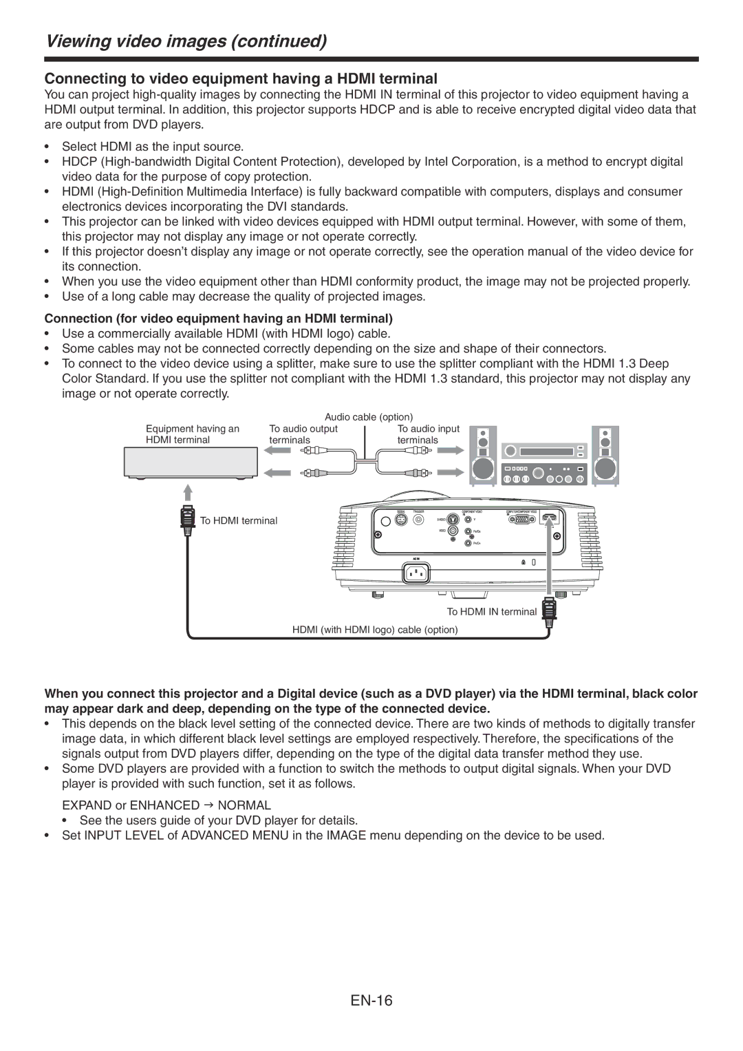 Mitsubishi Electronics HC3800 user manual Connecting to video equipment having a Hdmi terminal 