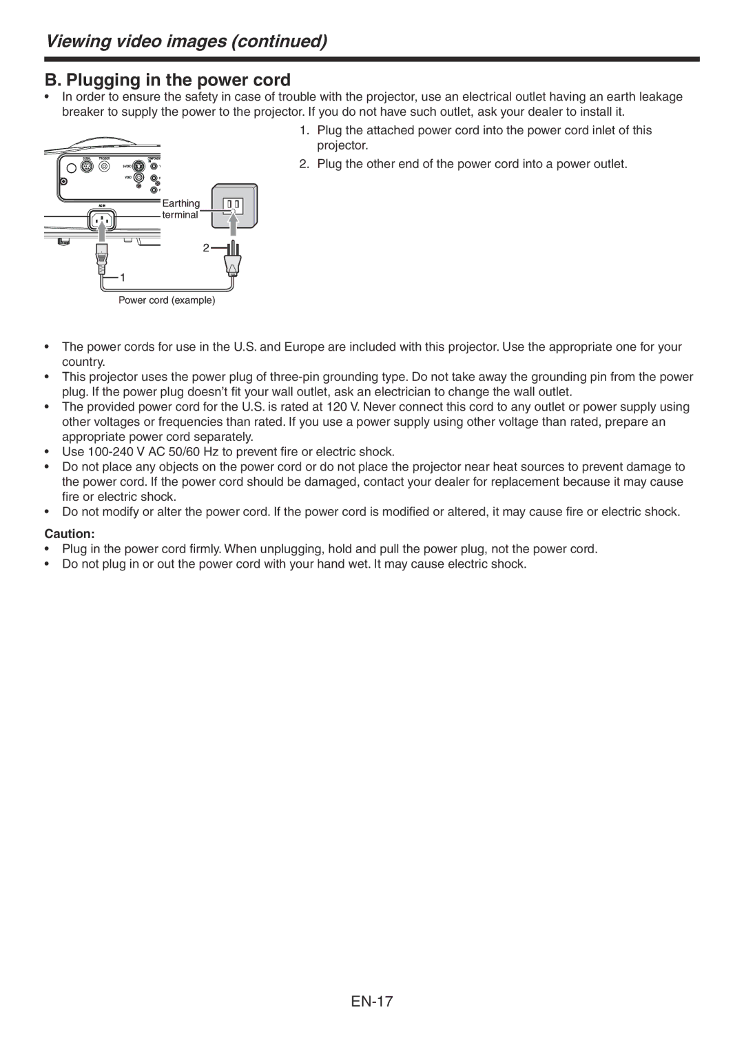 Mitsubishi Electronics HC3800 user manual Plugging in the power cord 