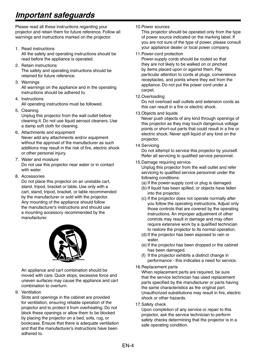 Mitsubishi Electronics HC3800 user manual Important safeguards 