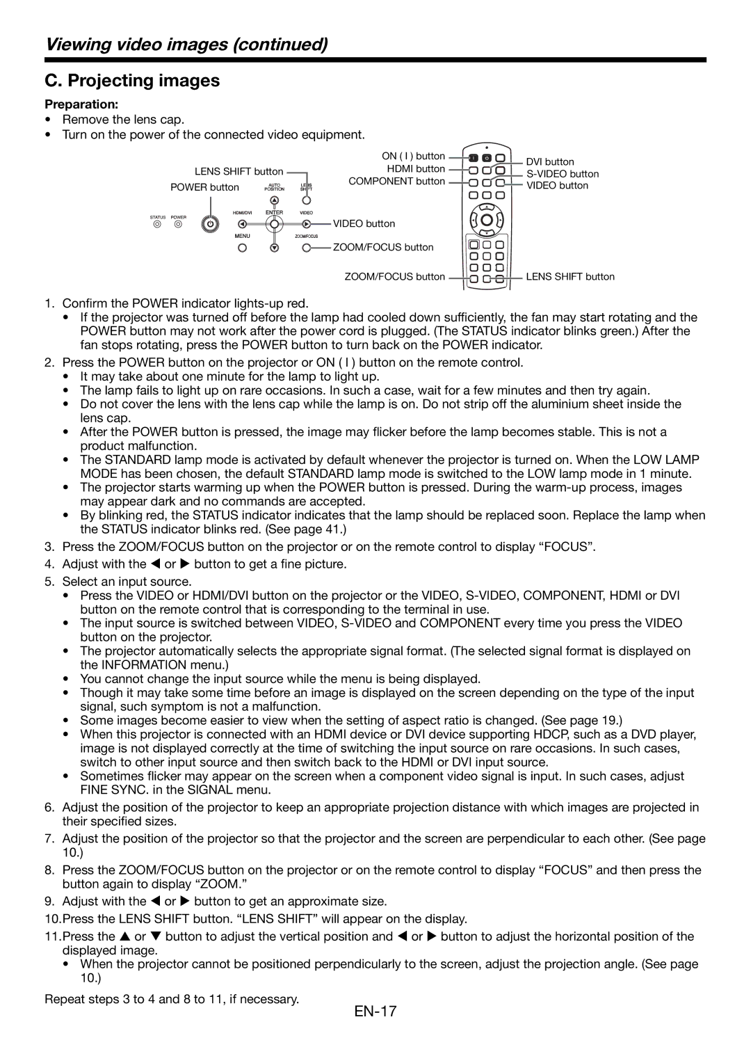 Mitsubishi Electronics HC4900 user manual Projecting images, Preparation 