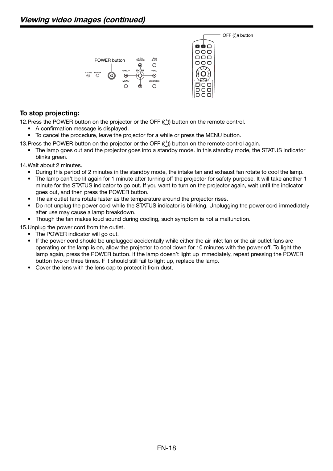 Mitsubishi Electronics HC4900 user manual To stop projecting 