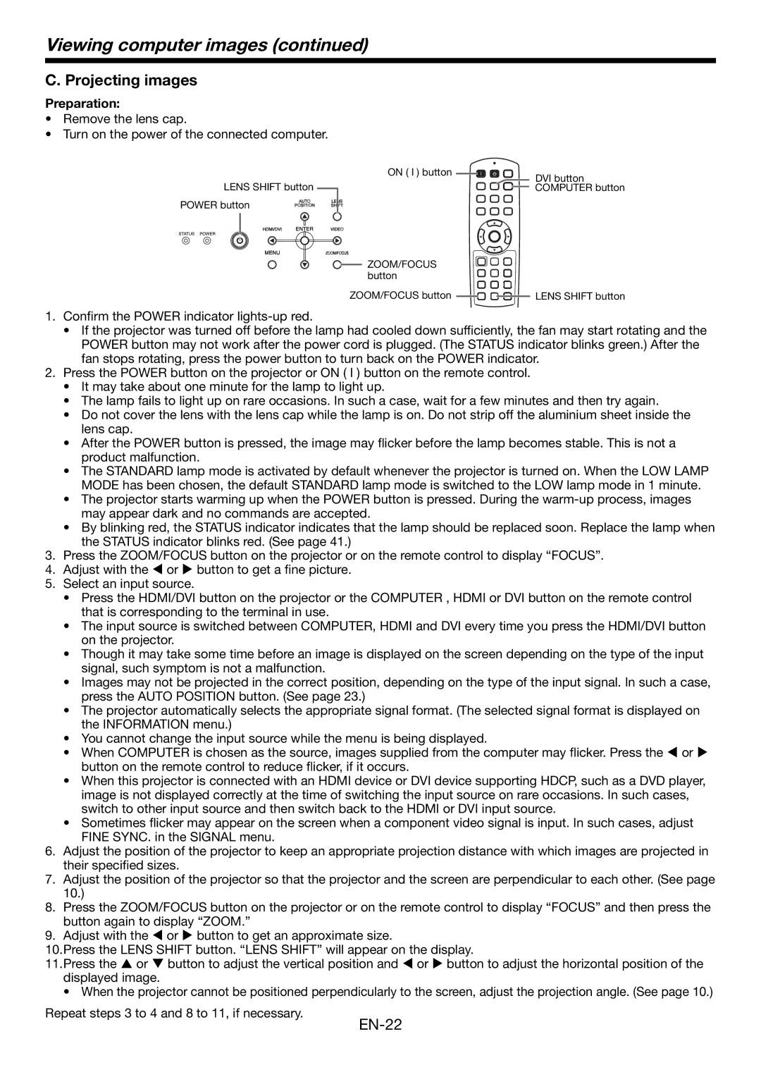 Mitsubishi Electronics HC4900 user manual Viewing computer images, Projecting images 