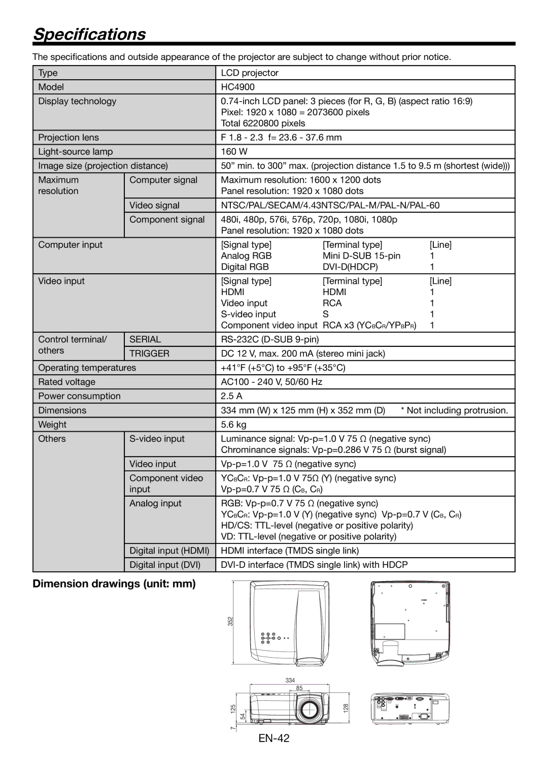 Mitsubishi Electronics HC4900 user manual Speciﬁcations, Dimension drawings unit mm 