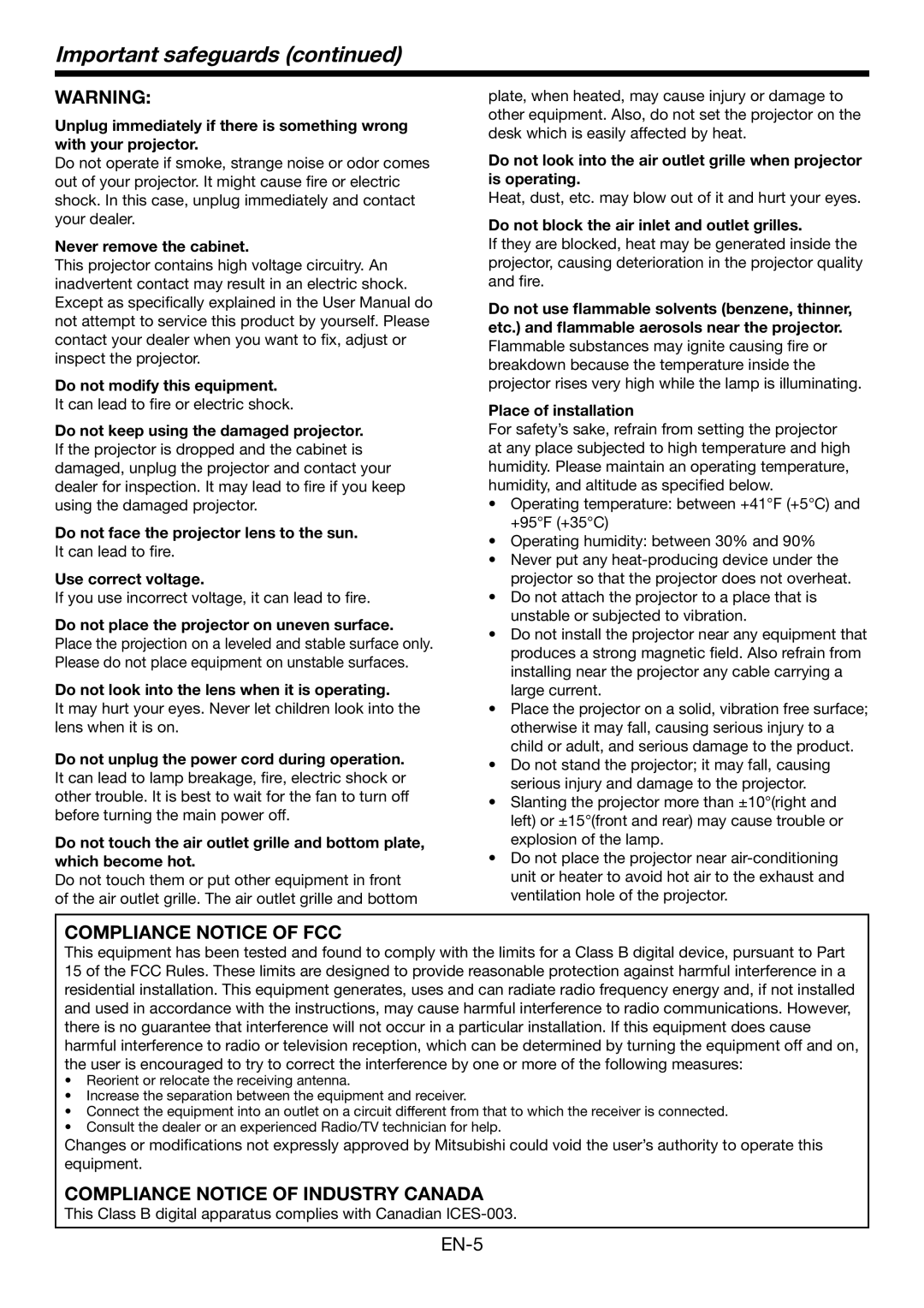 Mitsubishi Electronics HC4900 user manual Important safeguards 