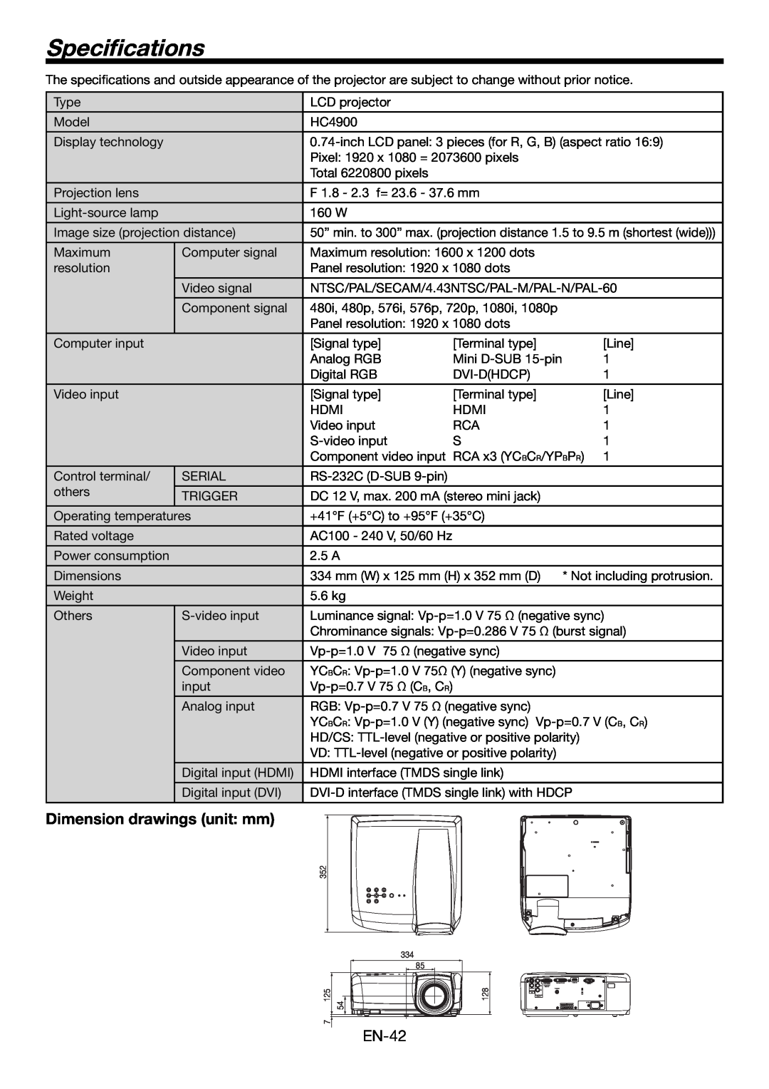 Mitsubishi Electronics HC4900 user manual Speciﬁcations, Dimension drawings unit mm 