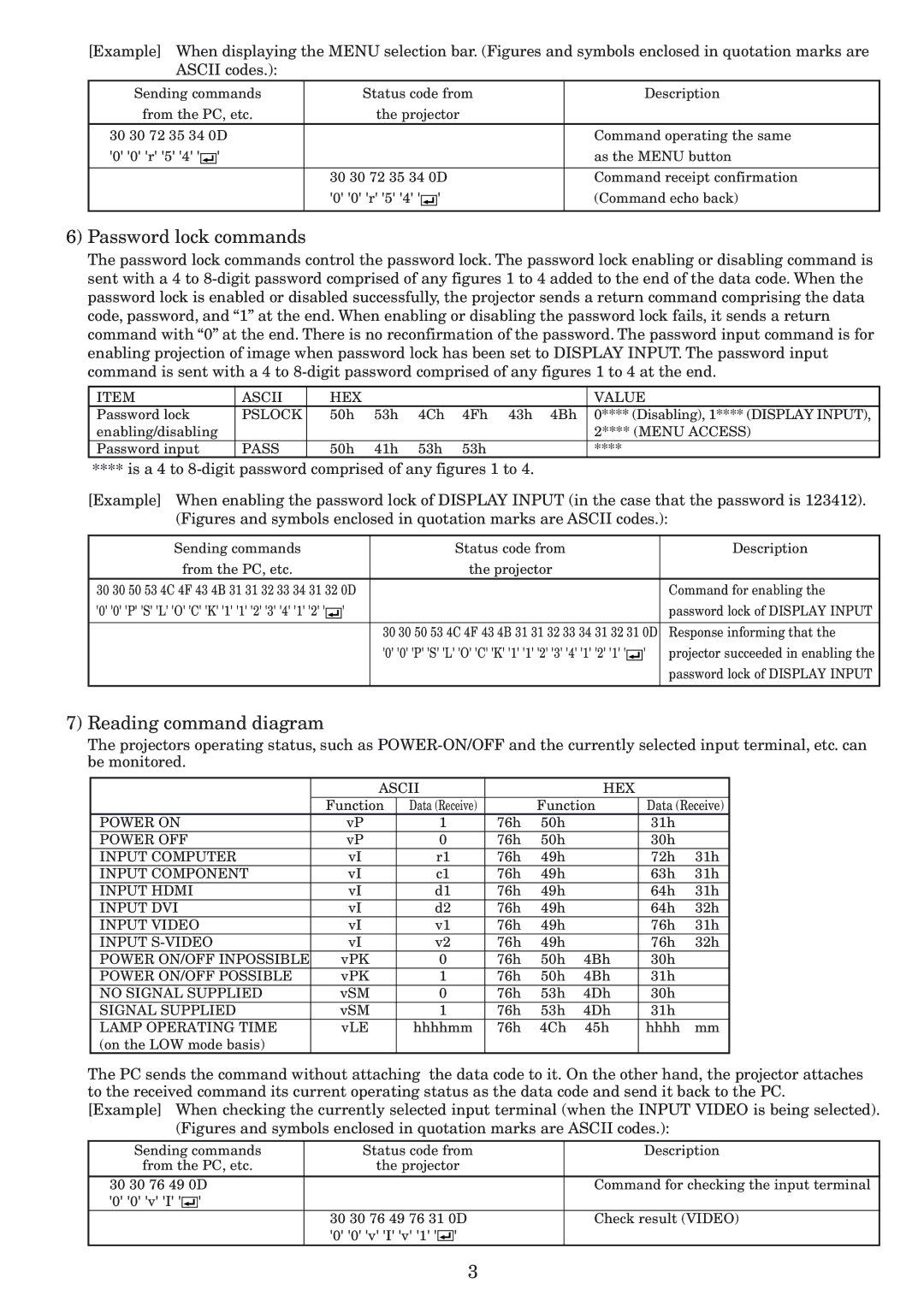 Mitsubishi Electronics HC5000 manual Password lock commands, Reading command diagram 