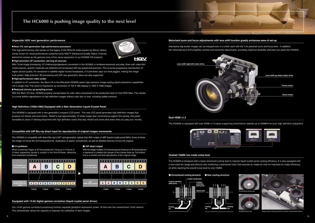 Mitsubishi Electronics HC6000 Unparallel HQV next generation performance, Dual Hdmi, Hushed 19dBA low mode noise level 