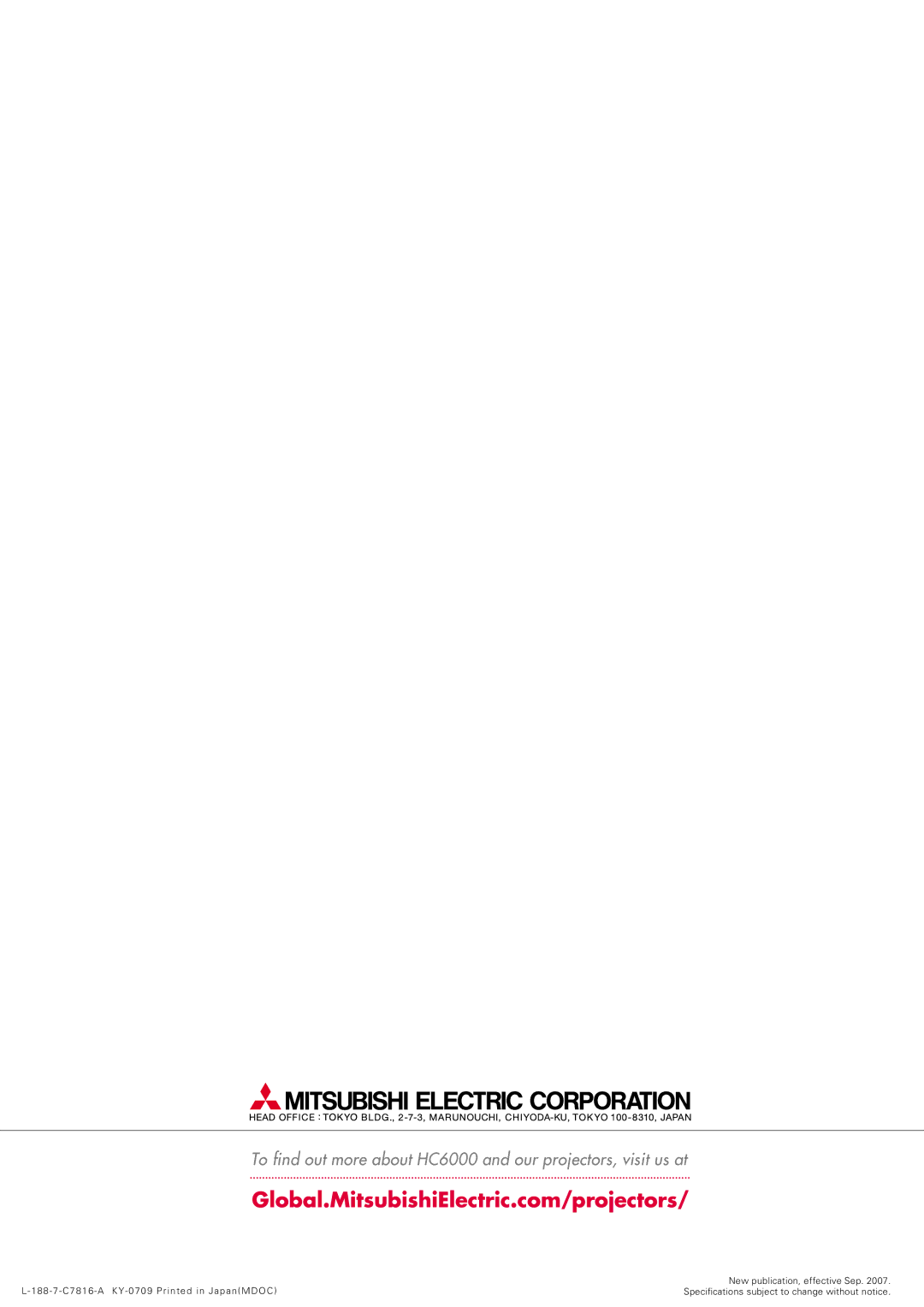 Mitsubishi Electronics HC6000 manual New publication, effective Sep 