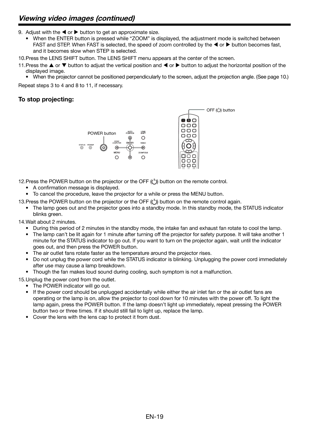 Mitsubishi Electronics HC6000 user manual To stop projecting 