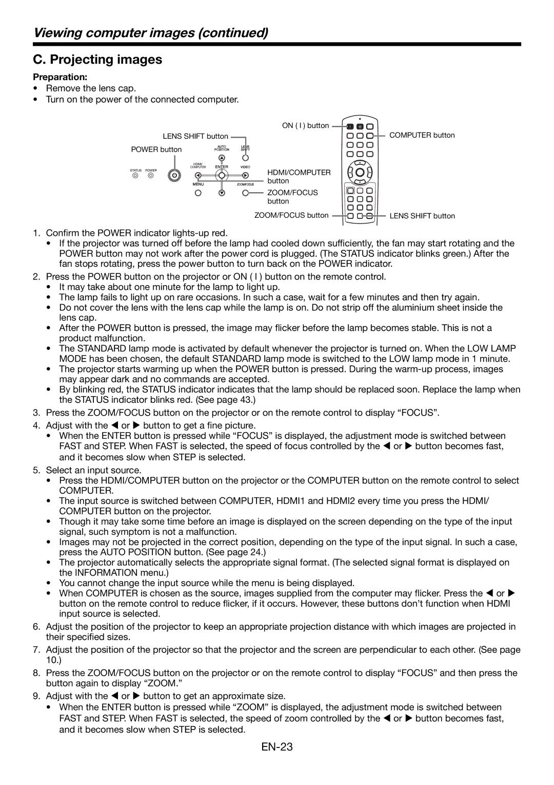 Mitsubishi Electronics HC6000 user manual Viewing computer images, Computer 