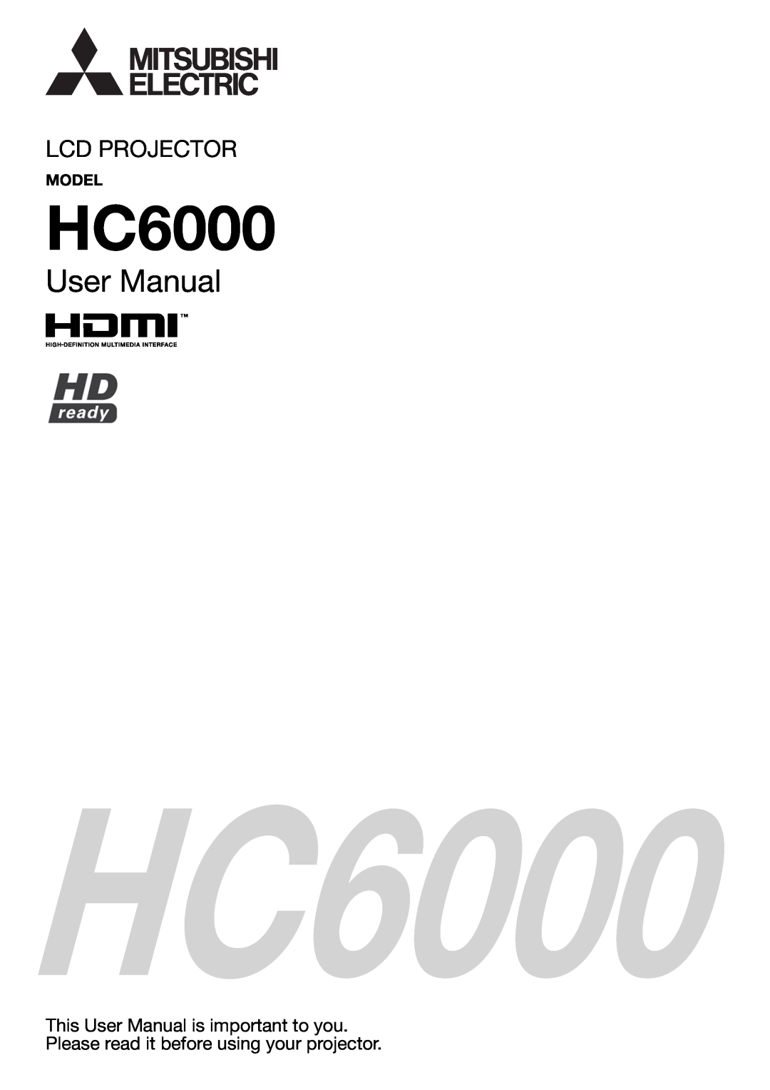 Mitsubishi Electronics HC6000 user manual Model, User Manual, Lcd Projector 