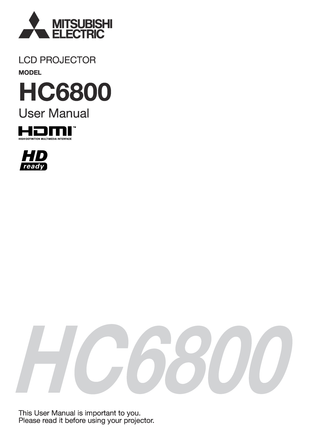 Mitsubishi Electronics HC6800 user manual Model, User Manual, Lcd Projector 