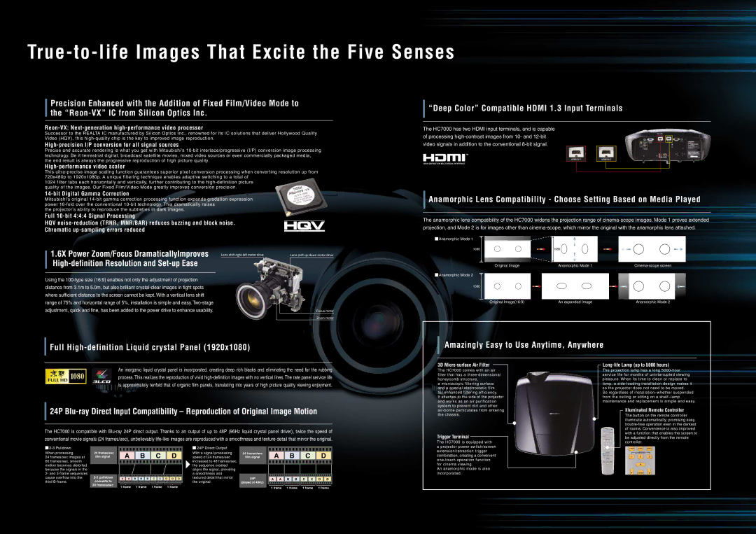 Mitsubishi Electronics HC7000 specifications True-to-life Images That Excite the Five Senses 