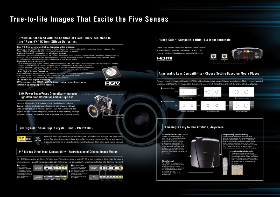 Mitsubishi Electronics HC7000 True-to-life Images That Excite the Five Senses, High-definition Resolution and Set-up Ease 