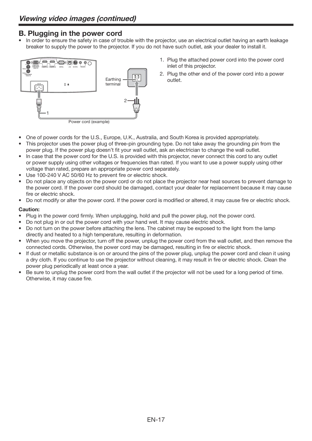 Mitsubishi Electronics HC7800DW user manual Plugging in the power cord 