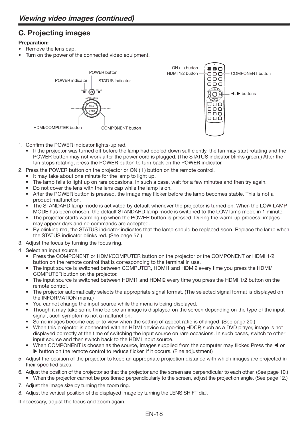 Mitsubishi Electronics HC7800DW user manual Projecting images, Preparation 