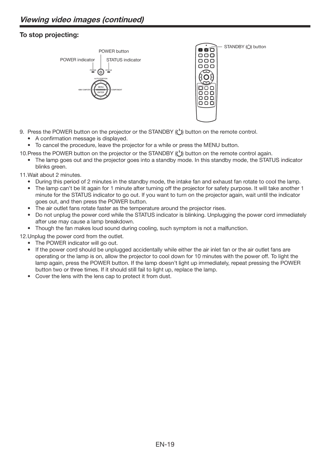 Mitsubishi Electronics HC7800DW user manual To stop projecting 